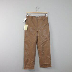 Wilfred By Aritzia The Melina Women's Faux Leather Crop Pants 6 Beige Luxury 412